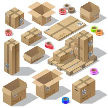 3d isometric set of cardboard packaging Stock-Illustration