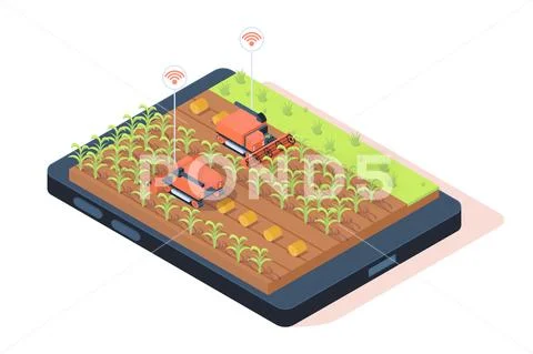 3d isometric smart farming with remote controle. Stock Illustration