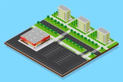 3D isometric supermarket Illustrazione stock