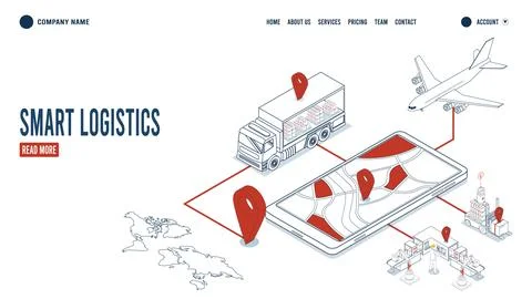3D isometric template showcasing smart logistics solutions that integrate d.. Stock Illustration