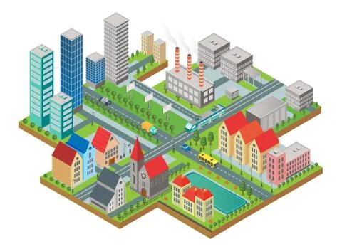 3d isometric three-dimensional modern city view. City with roads, skyscrapers イラスト素材