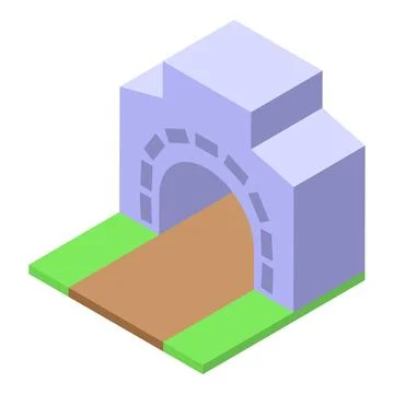 3d isometric tunnel connecting two green meadows by path Stock Illustration