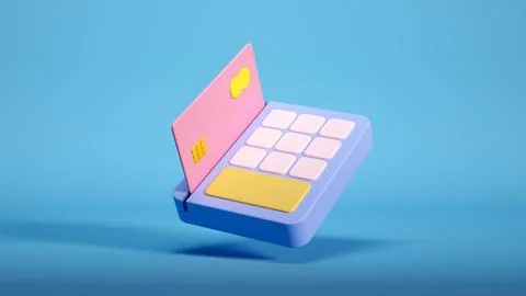 3D isometric UIUX icon featuring mobile payment and credit card elements. Illustrazione stock