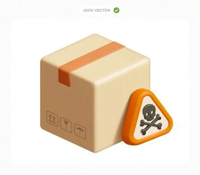3d isometric vector cardboard box with skull and crossbones symbol inside a.. Stock Illustration