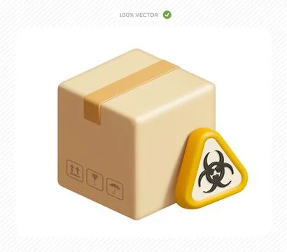 3d isometric vector cardboard box with biohazard symbol 스톡 일러스트