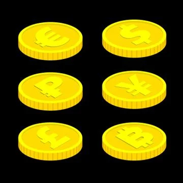 3d isometric vector coins isolated on black background 스톡 일러스트