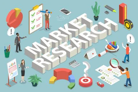 3D Isometric Vector Conceptual Illustration of Market Research Stock Illustration