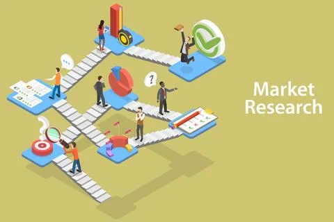 3D Isometric Vector Conceptual Illustration of Market Research Stock Illustration