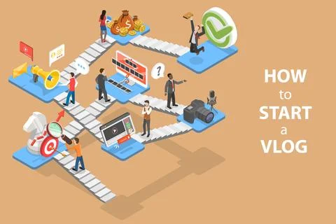 3D Isometric Vector Conceptual Illustration of Create Own Intenet Video Channel. Stock Illustration
