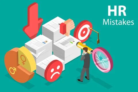 3D Isometric Vector Conceptual Illustration of Human Resources Mistakes. Stock Illustration