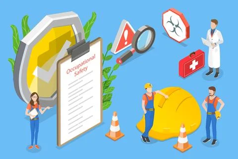 3D Isometric Vector Conceptual Illustration of Occupational Safety. Stock Illustration