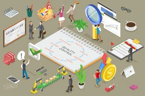 3D Isometric Vector Conceptual Illustration of Quality Control. Stock Illustration