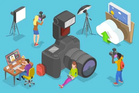 3D Isometric Vector Conceptual Illustration of Digital Photography Courses. Illustrazione stock