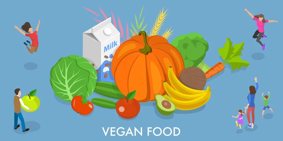 3D Isometric Vector Conceptual Illustration of Vegan Food. Stock Illustration