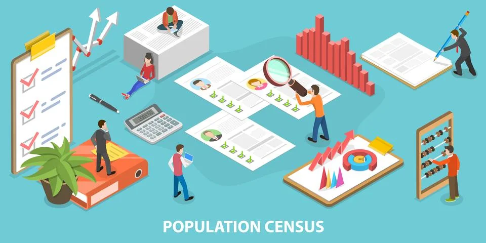 3D Isometric Vector Conceptual Illustration of Population Census. Stock Illustration