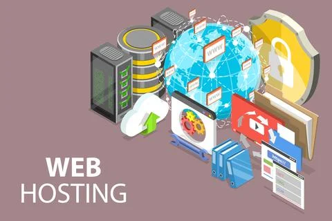 3D Isometric Vector Conceptual Illustration of Web Hosting Service. Illustrazione stock