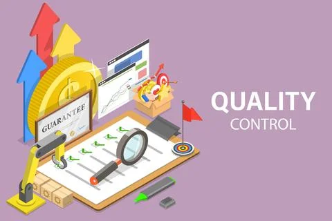 3D Isometric Vector Conceptual Illustration of Quality Control. Stock Illustration