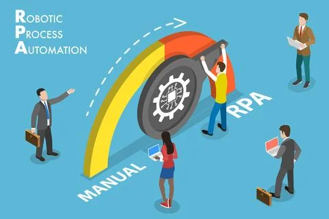 3D Isometric Vector Conceptual Illustration of RPA - Robotic Process Automation. Stock Illustration