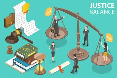 3D Isometric Vector Conceptual Illustration of Law and Justice. Stock Illustration