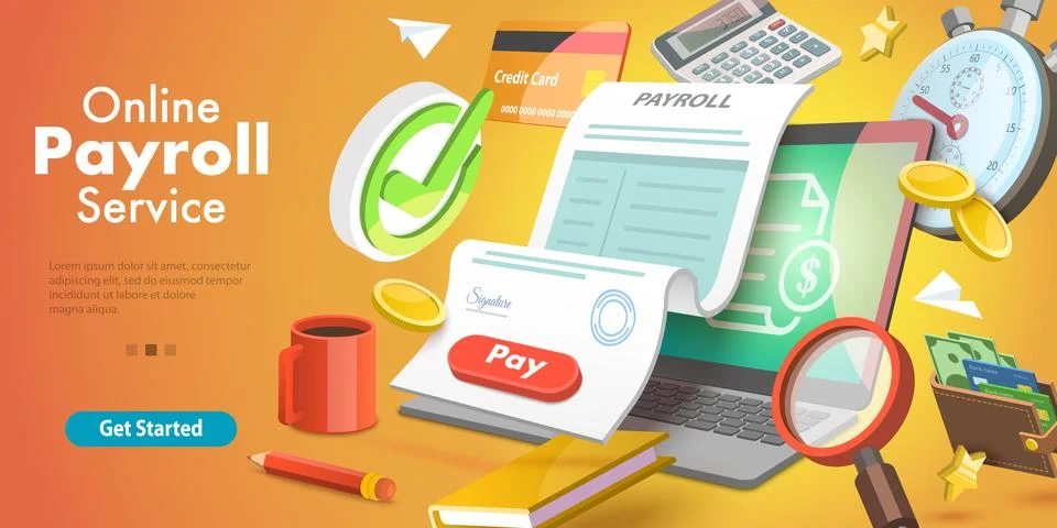 3D Isometric Vector Conceptual Illustration of Payroll or Salary Payment. Stock Illustration