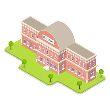 3D Isometric Vector Illustration of School Building. Ilustración de archivo