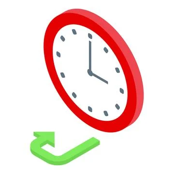 3d isometric view of a red wall clock with green arrow Stock Illustration
