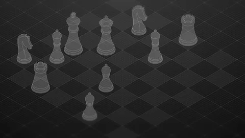 3D isometric virtual transparency chess with square mesh pattern chessboard Stock Footage 93087811