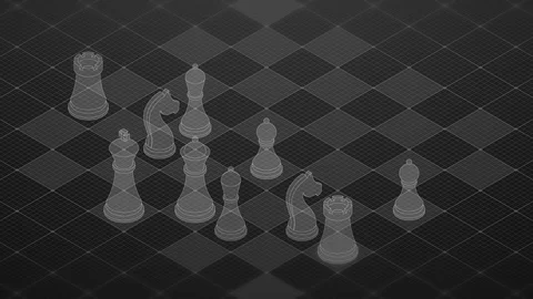 3D isometric virtual transparency chess with square mesh pattern chessboard Stock Footage 93093486