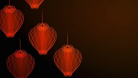 3D isometric virtual transparency Chinese lantern moving rotate, Celebrate Stock Footage 93111265
