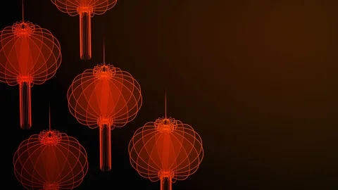 3D isometric virtual transparency Chinese lantern moving rotate, Celebrate Stock Footage 93112127