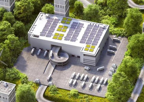 3d isometric visualization of logistic center green city elements aerial view Stock Illustration