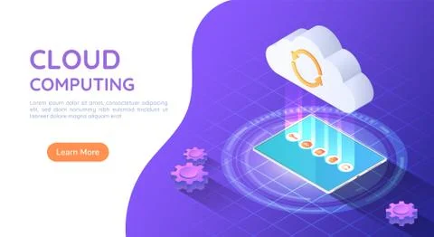 3d Isometric Web Banner Tablet PC Uploading File to Cloud Stock Illustration
