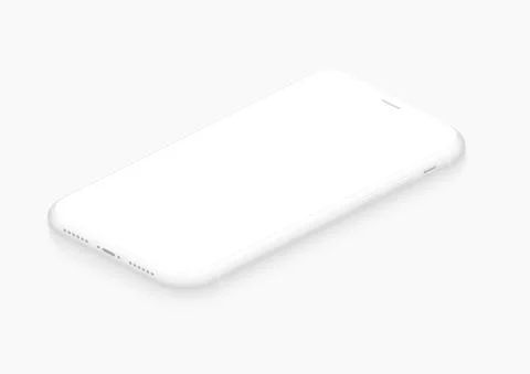 3d isometric white mobile phone mockup, realistic demo presentation, perspective Stock Illustration