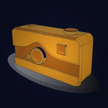 3D. Isometry. Hanging vintage camera vector flat style. Draft in yellow, gray an イラスト素材