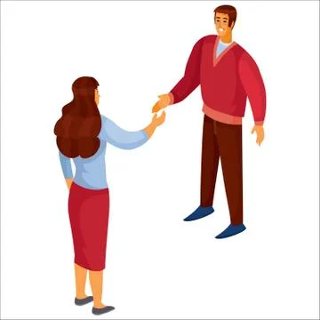 3d isometry, a man in a red sweater shakes hands with a woman with dark hair Stock Illustration