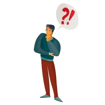 3d isometry, a man is standing in a thoughtful pose and trying to solve a Stock Illustration