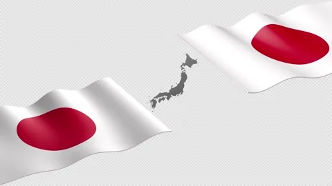 3D Japan Border Map With Waving Flags Loop Transparent Stock-Footage 319462211
