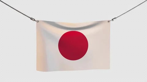 3D Japan Waving Flag With Rope Loop Transparent Stock Footage 319462347