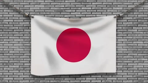 3D Japan Waving Flag On Wall With Rope Loop Background Stock Footage 319462235