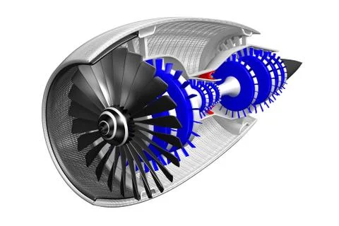 3D jet engine - front, side view Illustrazione stock