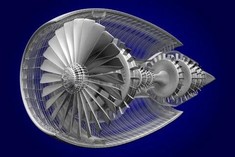 3D jet engine - front, side view Stock Illustration