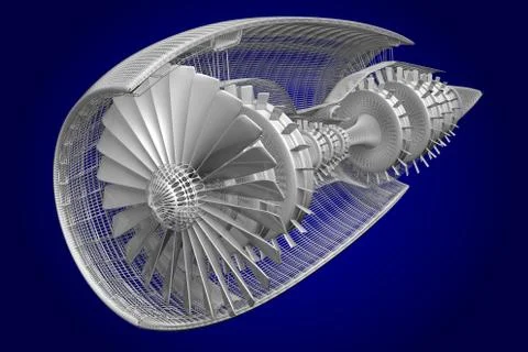 3D jet engine - front, side view Illustrazione stock