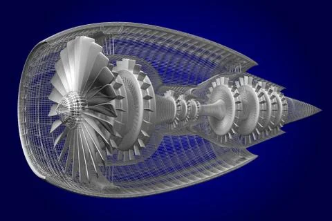 3D jet engine - front, side view Stock Illustration