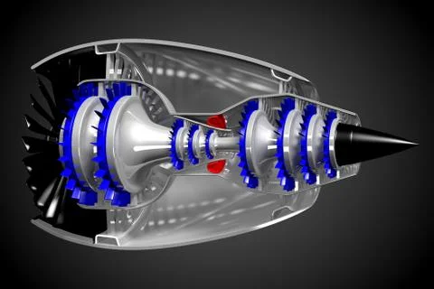 3D jet engine - side, back view Stock Illustration