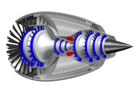 3D jet engine - side, back view Stock Illustration