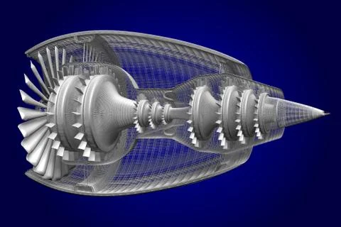 3D jet engine - side, back view Stock Illustration
