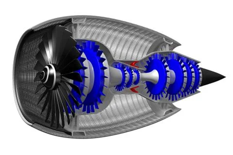 3D jet engine - side view Illustrazione stock