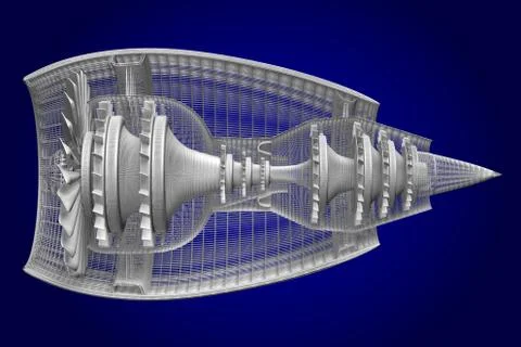 3D jet engine - side view Stock Illustration