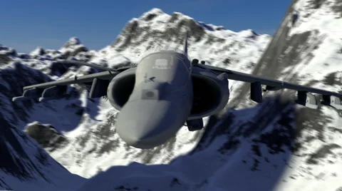 3D Jet flying over snow covered mountains 動画素材 42965633