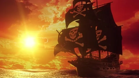 3D Jolly Roger Pirate Galleon at Sunset ... | Stock Video | Pond5
